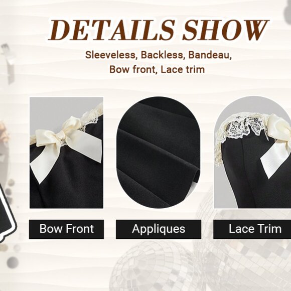 Y2K Lace Trim Bow Mini Dress | Sexy Black Strapless Club Outfit M - Picture 6 of 7